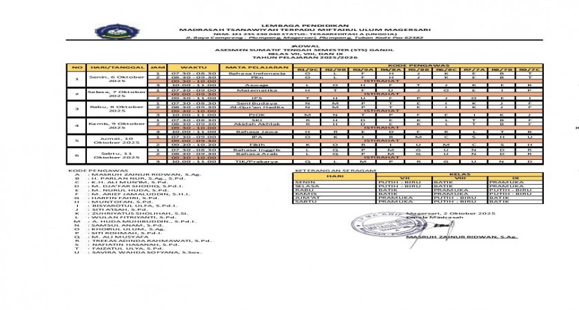 Jadwal dan Tatib STS Ganjil 2025